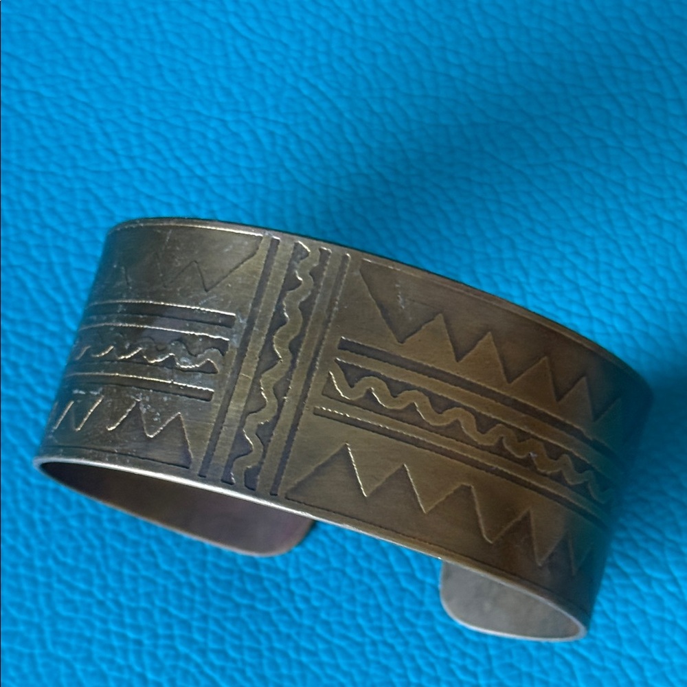 Geometric Patterned Brass Cuff Bracelet Indigenous